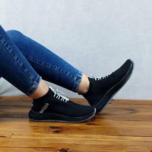 کفش کتونی اسپرت زنانه و دخترانه مدل جورابی رنگ مشکی طوسی کد 4446